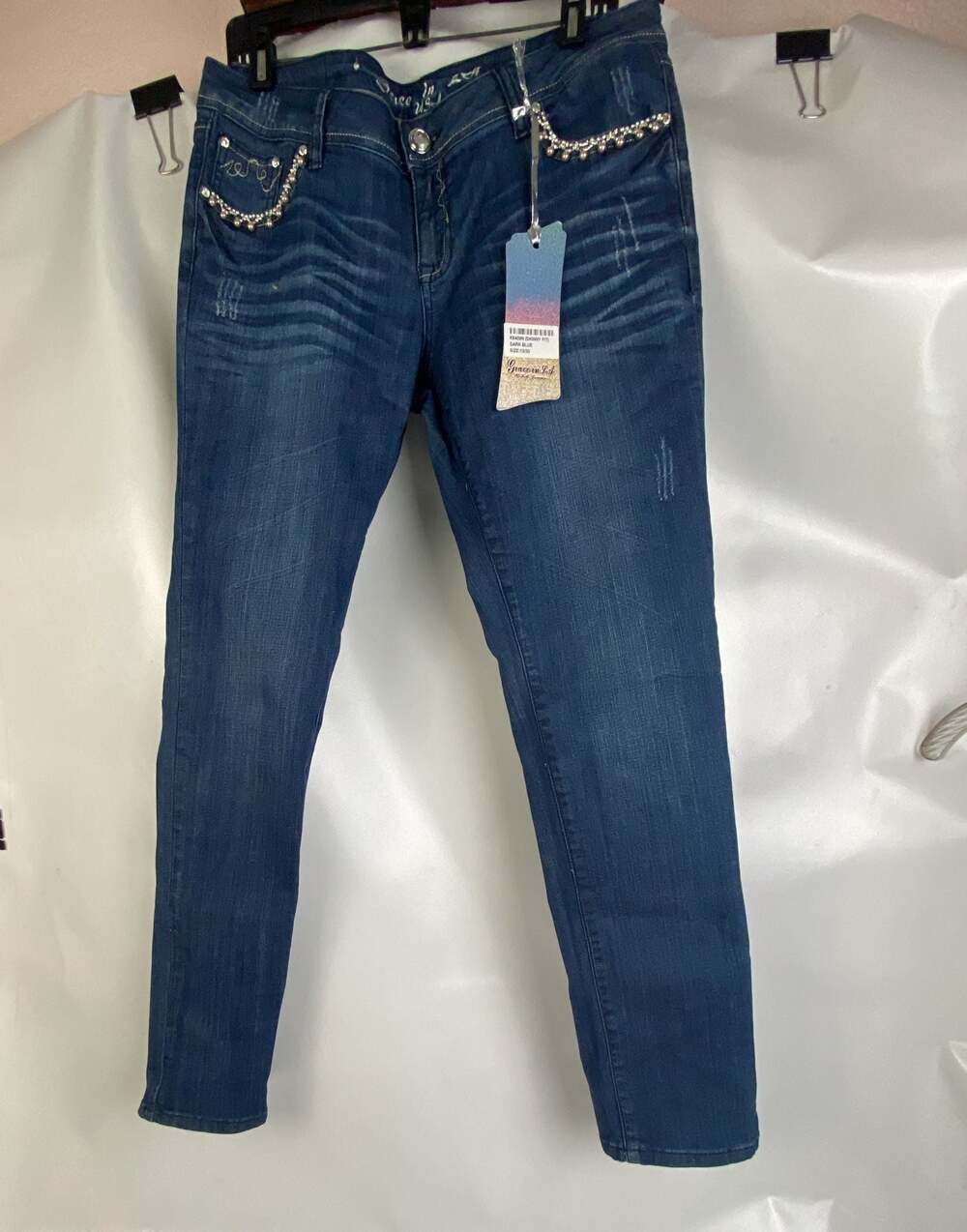 Grace in LA Women's Dark Blue Skinny Fit Embellished Sz 13/30
